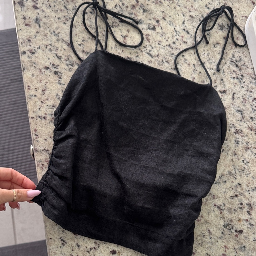 H&M Black Linen Camisole Top